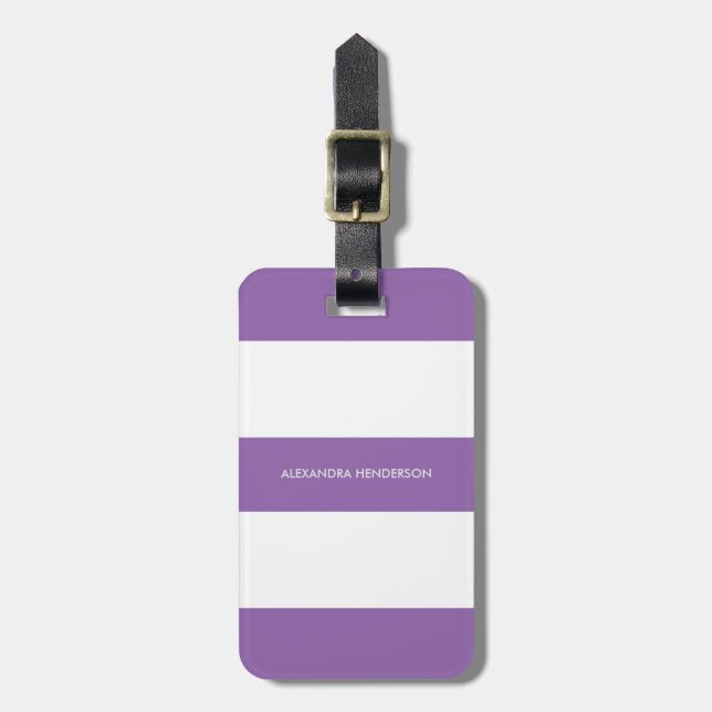 Cute Purple Stripe Travel | Chic Luggage Tag (Front Vertical)