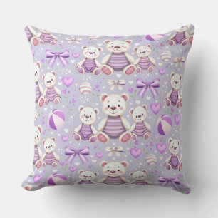 Cute Purple Striped Bear and Toys Seamles Cushion