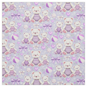Cute Purple Striped Bear and Toys Seamles Fabric