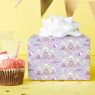 Cute Purple Striped Bear and Toys Seamles Wrapping Paper