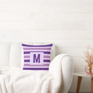 Cute Purple Striped Design Single Initial Cushion