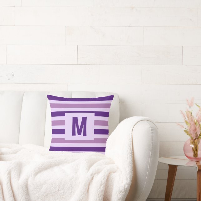 Cute Purple Striped Design Single Initial Cushion (Couch)