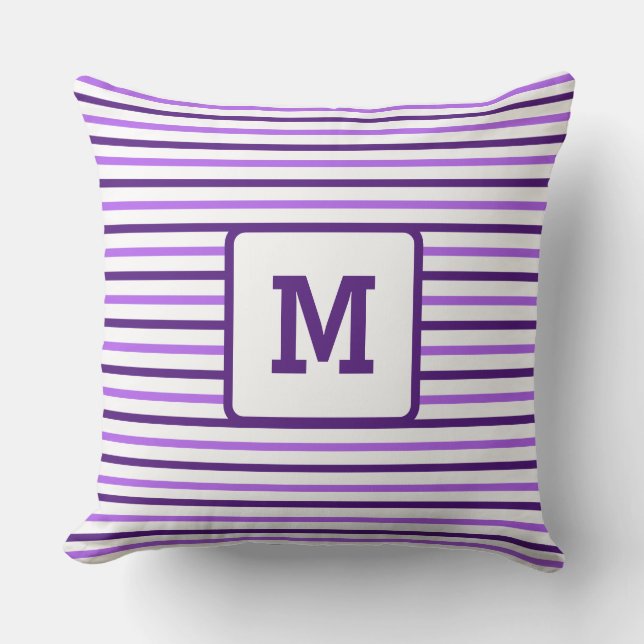 Cute Purple Stripes Custom Single Initial White Th Cushion (Front)