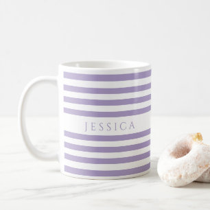 Cute Purple Stripes Pattern Name Coffee Mug