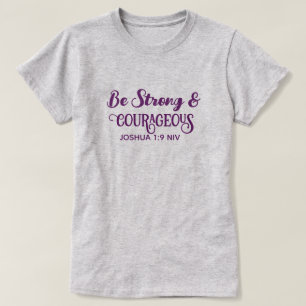 Cute Purple Strong and Courageous Simple Grey T-Shirt