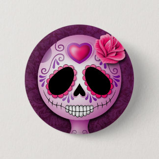 Cute Purple Sugar Skull 6 Cm Round Badge