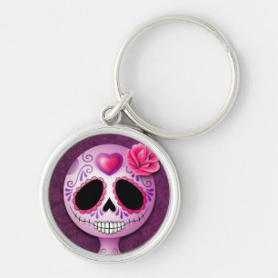 Cute Purple Sugar Skull Key Ring