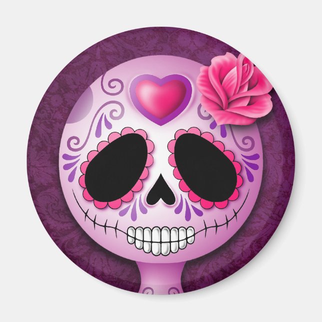 Cute Purple Sugar Skull Magnet (Front)
