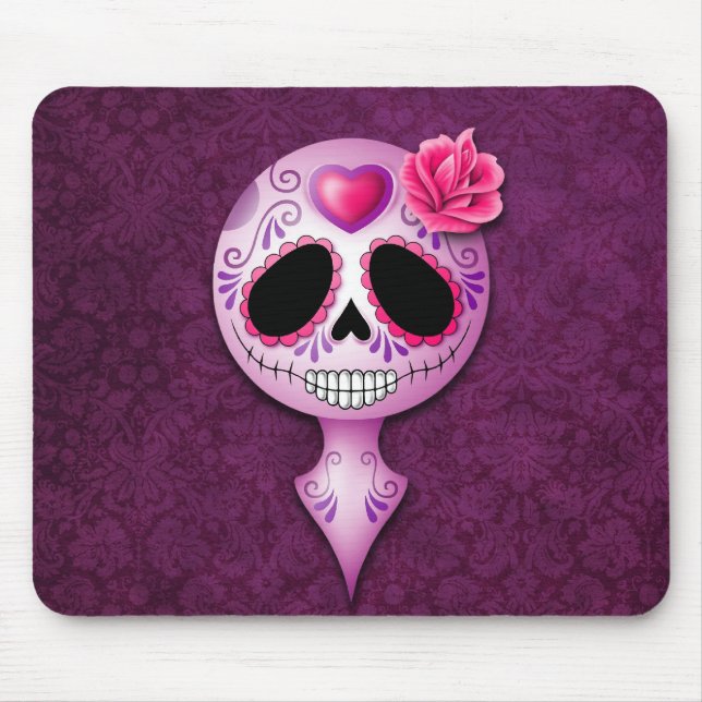 Cute Purple Sugar Skull Mouse Pad (Front)