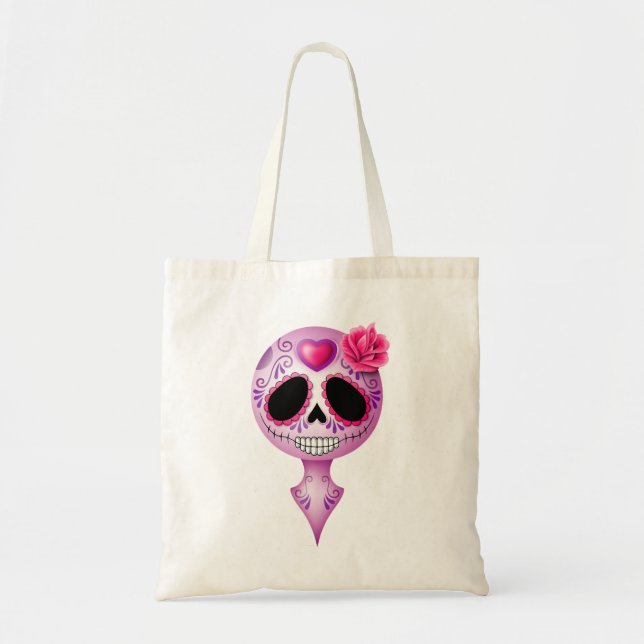 Cute Purple Sugar Skull Tote Bag (Front)