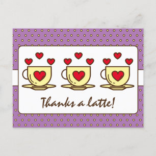 Cute Purple Thanks A Latte Coffee Thank You Postcard