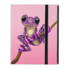 Cute Purple Tree Frog on a Branch on Pink