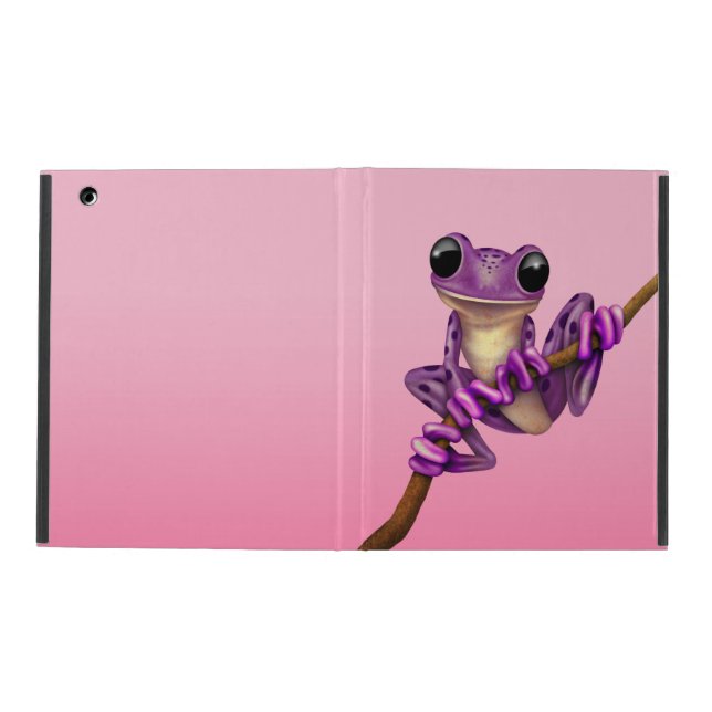 Cute Purple Tree Frog on a Branch on Pink iPad Case (Outside)