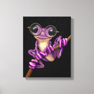 Cute Purple Tree Frog with Eye Glasses with Stars Canvas Print