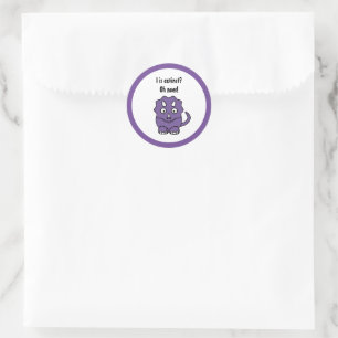 Cute Purple Triceratops Cartoon with Funny Extinct Classic Round Sticker