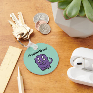 Cute Purple Triceratops Cartoon with Funny Extinct Key Ring