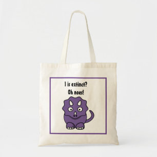 Cute Purple Triceratops Cartoon with Funny Extinct Tote Bag