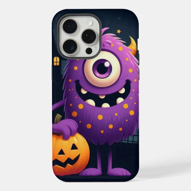 Cute, purple trick-or-treating monster iPhone case (Back)