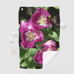 Cute purple tulips in the garden golf towel