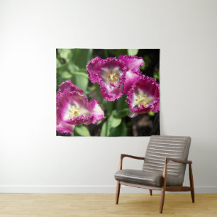Cute purple tulips in the garden tapestry