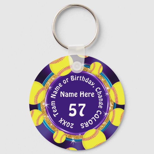 Cute Purple, Turquoise Custom Softball Keychains (Front)