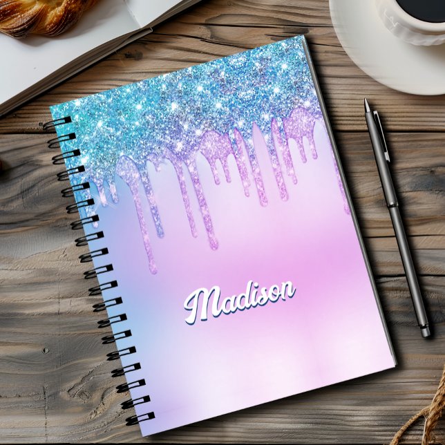 Cute purple Turquoise Glitter Drips monogram Notebook (Creator Uploaded)