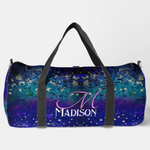 Cute purple turquoise ombre glitter monogram  duffle bag