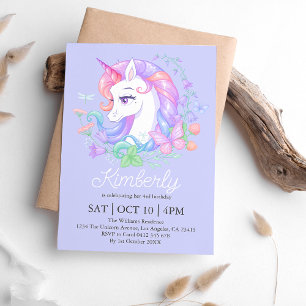 Cute Purple Unicorn All Ages Kids Birthday Invitation