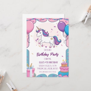 cute purple unicorn birthday invitations