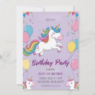 cute purple unicorn birthday invitations