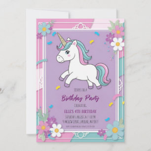 cute purple unicorn birthday invitations