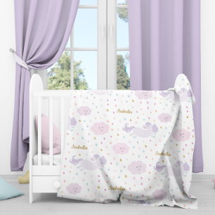 Cute Purple Unicorn Girl's Personalised Fleece Blanket