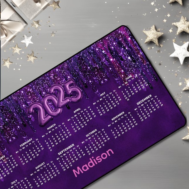 Cute Purple Unicorn Glitter Drips 2025 calendar  Desk Mat (Creator Uploaded)