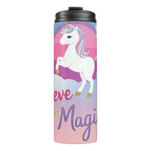 Cute Purple Unicorn in a Starry Sky Thermal Tumbler