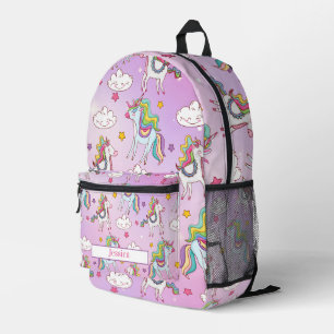 Cute Purple Unicorn Pattern Customisable Name  Printed Backpack