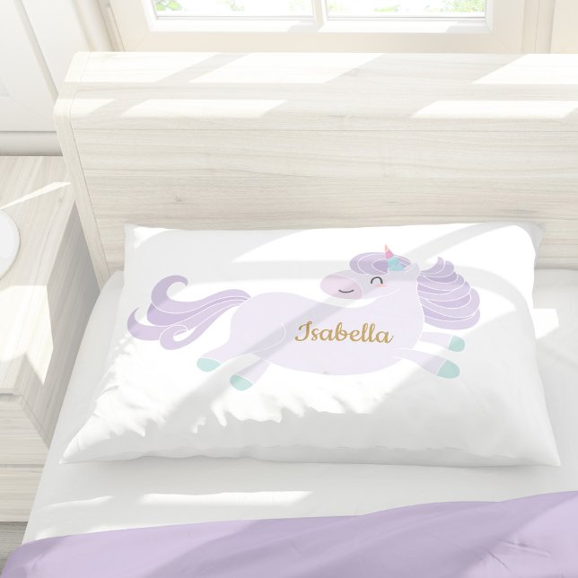 Cute Purple Unicorn Personalised Girl's Pillowcase (Creator Uploaded)