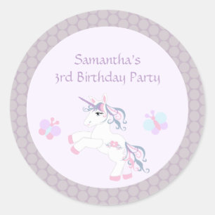 Cute purple unicorn pony birthday party stickers