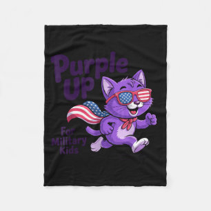 Cute Purple Up for Military Kids Cat Military Fleece Blanket