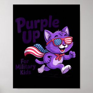 Cute Purple Up for Military Kids Cat Military Poster