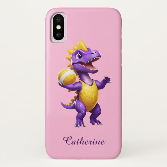 Cute purple volleyball dinosaur Case-Mate iPhone case (Back)