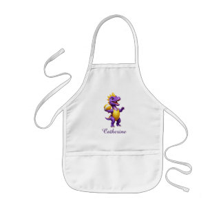Cute purple volleyball dinosaur kids apron