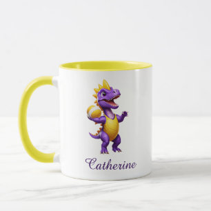 Cute purple volleyball dinosaur mug