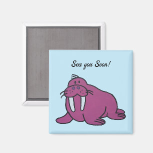 Cute Purple Walrus Cartoon, Friendly Ocean Nature Magnet