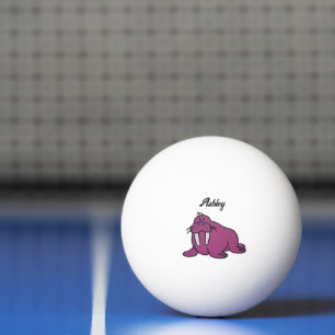 Cute Purple Walrus Cartoon, Friendly Ocean Nature Ping Pong Ball