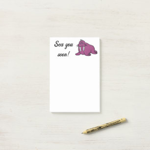 Cute Purple Walrus Cartoon, Friendly Ocean Nature Post-it Notes