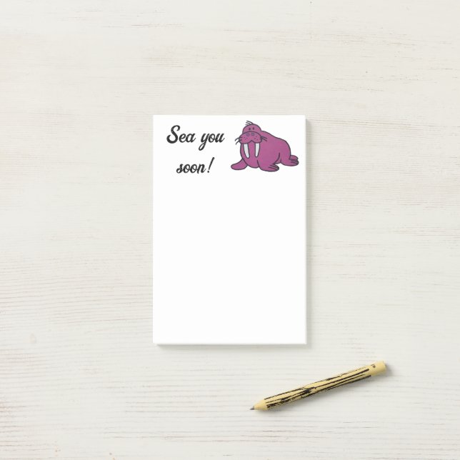 Cute Purple Walrus Cartoon, Friendly Ocean Nature Post-it Notes (On Desk)