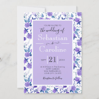 Cute Purple Watercolor Flowers Wedding Invitation