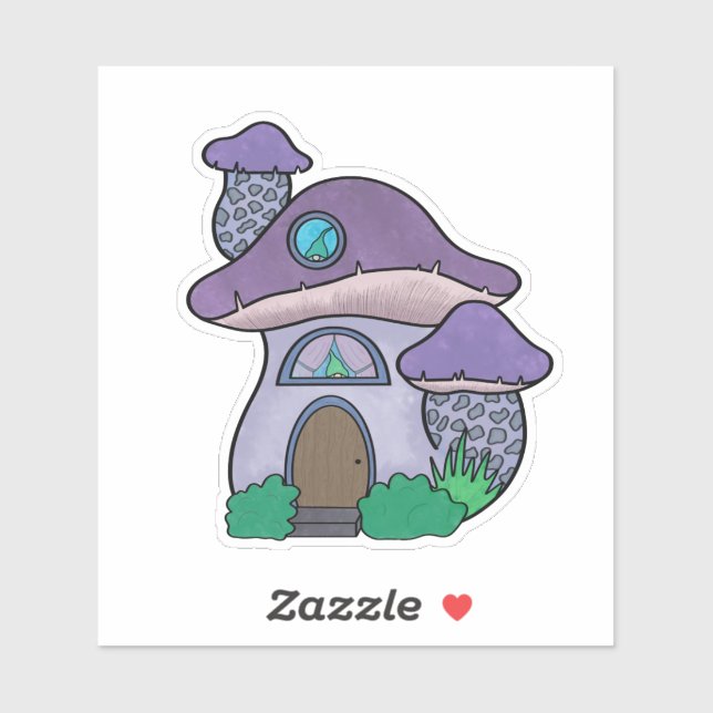 Cute Purple Watercolor Gnome Mushroom House (Sheet)