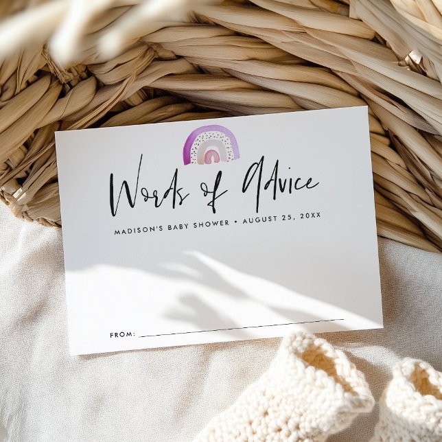 Cute Purple Watercolor Rainbow Baby Shower Advice Card (Creator Uploaded)