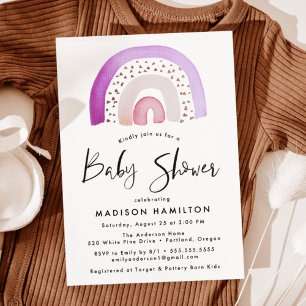 Cute Purple Watercolor Rainbow Baby Shower Invitation